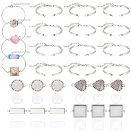 nbeads 48 Stück Blank Armband Making Kit, 4 Stile Edelstahl-Armband Lünette Einstellungen Glas Cabochon Lünette Tray Blank Bangles Armbänder mit Glas Cabochons für Schmuckherstellung DIY Handmade nbeads 48 Stück Blank Armband Making Kit, 4 Stile Edelstahl-Armband Lünette Einstellungen Glas Cabochon Lünette Tray Blank Bangles Armbänder mit Glas Cabochons für Schmuckherstellung DIY Handmade von nbeads