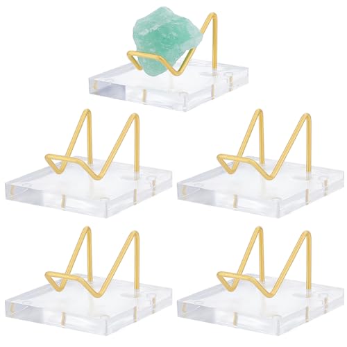 nbeads 5 Stk. Rock Display Stand, Metall Arm Display Ständer Kristall Halter Staffelei mit Acryl-Sockel Basis für Edelsteine Kristall Mineral, Golden von nbeads