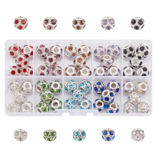 NBEADS 50 Stück 10 Farben Runde Strass-Abstandsperlen, Europäische Messingperlen Metallkristallperlen Große Abstandshalter Lose Perlen Für DIY-Handwerk Armband Halskette Schmuckherstellung NBEADS 50 Stück 10 Farben Runde Strass-Abstandsperlen, Europäische Messingperlen Metallkristallperlen Große Abstandshalter Lose Perlen Für DIY-Handwerk Armband Halskette Schmuckherstellung von nbeads