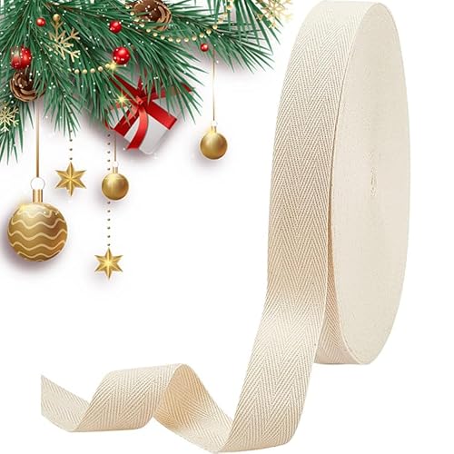 nbeads 50m/Roll Baumwolle gurtband, Cotton Tape Bänder Fischgräten-Baumwoll-Webbings, 3 cm Breite Flache Fischgrätenschnüre Aus Baumwolle Zum Stricken von DIY-Basteln, Antik Weiß von nbeads