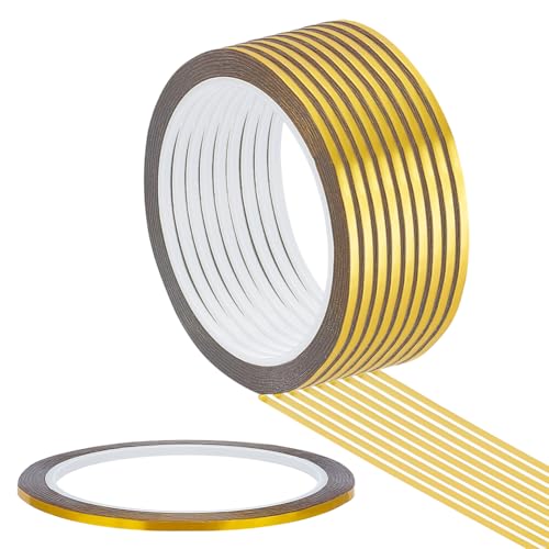 nbeads 50m Metallisiertes Dekorband, 3mm Breites Selbstklebendes PET Klebeband Dekorative Metallische Spiegelbänder Für Verpacken von Papier Basteln Handgefertigten Karten Fotoalben, Gold von nbeads
