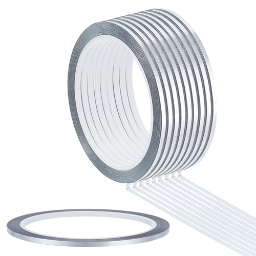 nbeads 50m Metallisiertes Dekorband, 3mm Breites Selbstklebendes PET Klebeband Dekorative Metallische Spiegelbänder Für Verpacken von Papier Basteln Handgefertigten Karten Fotoalben, Silber von nbeads