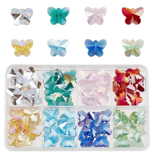 nbeads 64 Stück Kristall Schmetterlingsperlen, 8 Farben Galvanisieren Glasperlen Schmetterling Charms Für DIY Schmuckherstellung Und Heimtextilien, Bohrung: 1 mm von nbeads