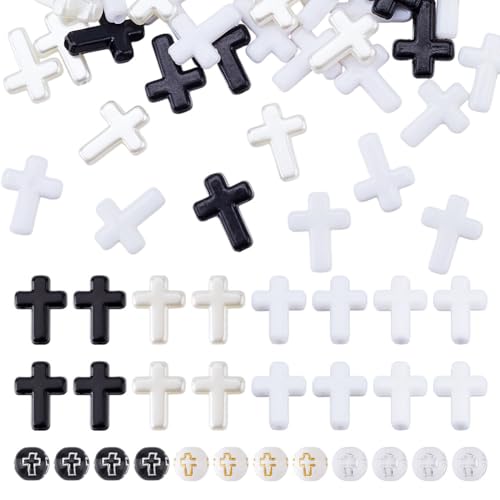 nbeads 646 Stück Kreuz Rosenkranz Perlen, Einschließlich 596 Stk. Acryl Kreuz Perlen und 50 Stk. Kreuz Form Nachahmung Perle für Armband Halskette Ohrring Schmuckherstellung, Loch: 2mm von nbeads