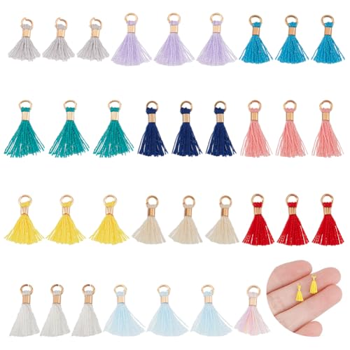 NBEADS 65 STK. Bunte Quaste Anhänger, Mini Tassel Anhänger Charm mit Kappen für Tasche Craft Keychain Strap Decor, ca. 1cm Lang, 2mm Dick, Loch: 1.5mm von nbeads