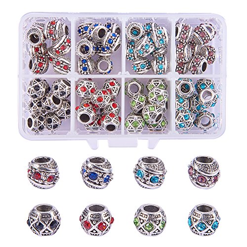 nbeads 72 Stück Perlen mit Kristall, 11 mm Legierung Strass Europäische Perlen große Öffnung großes Loch Rondelle Anhänger Charm passend für Schlangenkettenarmband Schmuckherstellung von nbeads