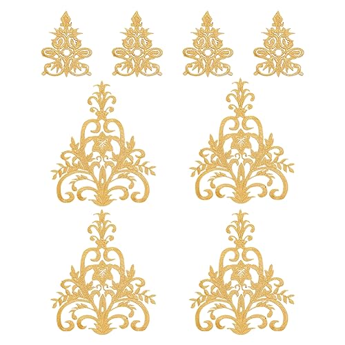 nbeads 8 Stück 2 Stile Goldener Blumenstickerei-Aufnäher, Aufbügeln Aufnäher Aufnäher Ethno-Stil Applikation zum Nähen Hochzeit Braut Kleid Schuhe Kleidung Dekoration Reparatur von nbeads