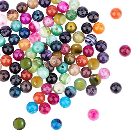 nbeads Ca. 100 Stück Gestreifte Natürliche Achat perlen, 6mm Gefärbte Runde Edelstein Lose Spacer Perlen Naturstein Perlen Für DIY Handwerk Schmuckherstellung von nbeads