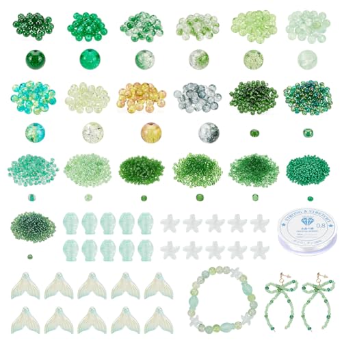 nbeads Grünes Glasperlen-Set, 8mm Runde Glasperlen Seestern Fischperlen 9 Farben Glas-Rocailles Mit Kristallfaden Für DIY-Handwerk Armbänder Schmuckherstellung nbeads Grünes Glasperlen-Set, 8mm Runde Glasperlen Seestern Fischperlen 9 Farben Glas-Rocailles Mit Kristallfaden Für DIY-Handwerk Armbänder Schmuckherstellung von nbeads