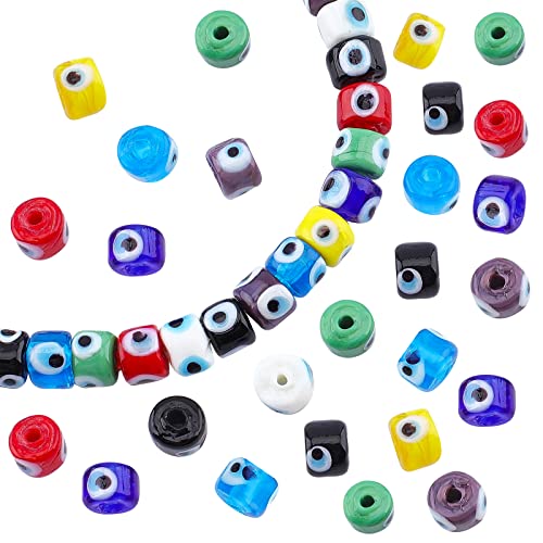 nbeads Über 53 Stück Säule Evil Eye Perlen, 8x6 mm Handgefertigte Lampwork-Perlen Spacer Blue Evil Eye Charms Murano Evil Eye Türkische Evil Eye-Perle Für Die DIY-Schmuckherstellung, Gemischte Farbe nbeads Über 53 Stück Säule Evil Eye Perlen, 8x6 mm Handgefertigte Lampwork-Perlen Spacer Blue Evil Eye Charms Murano Evil Eye Türkische Evil Eye-Perle Für Die DIY-Schmuckherstellung, Gemischte Farbe von nbeads