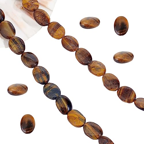 nbeads Ungefähr 26 Stück Natürliche Tigerauge-Edelsteinperlen, Flache Ovale Getrommelte Kieselsteinperlen Lose Kristallperlen Charms für Schmuckhandwerk DIY-Projekte Herstellung von nbeads