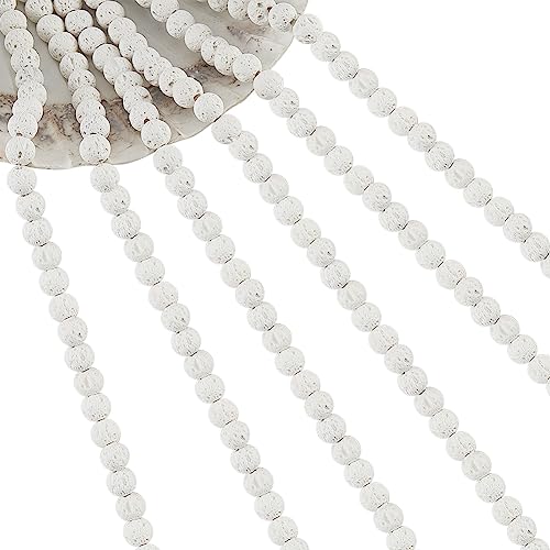 nbeads Ungefähr 384 Stück 6 Stränge Natürliche Lava Perlen, 6mm Weiße Lava Rock Perlen Stränge Edelstein Runde Lose Perlen Stein Heilkraft für Schmuck Arm Halskette Machen von nbeads