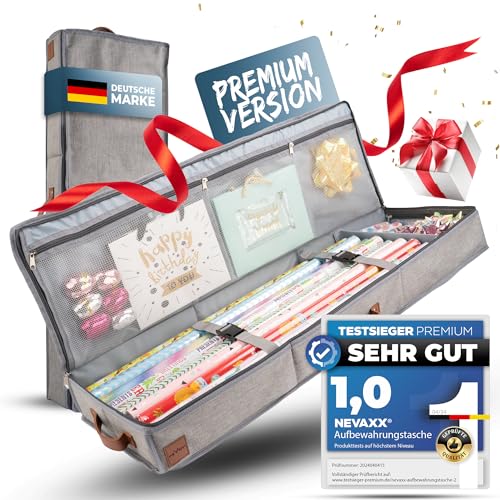 neVaxx® -Premium Aufbewahrungstasche für Geschenkpapier-wasserdichtes 600D Oxford Gewebe-Geschenkpapier aufbewahrung-Geschenkpapierrollen Organizer Hellgrau-90x30x12cm von neVaxx