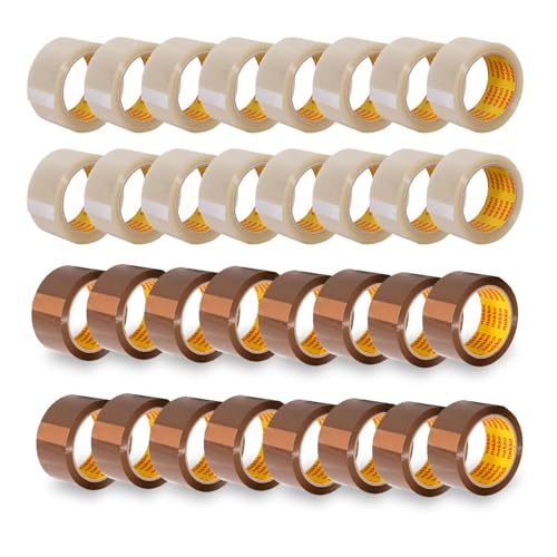 nekko 36 (18+18) Rollen Paketklebeband, 18 Transparent + 18 Braun - Starke Klebekraft, Kein Einreißen, Leises Abrollen - Packband Verpackungsband - 50mm x 66m Klebeband von nekko