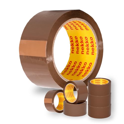 nekko 6 Rollen Paketklebeband Braun- Starke Klebekraft, Kein Einreißen, Leises Abrollen - Packband Verpackungsband - 50mm x 66m Klebeband von nekko