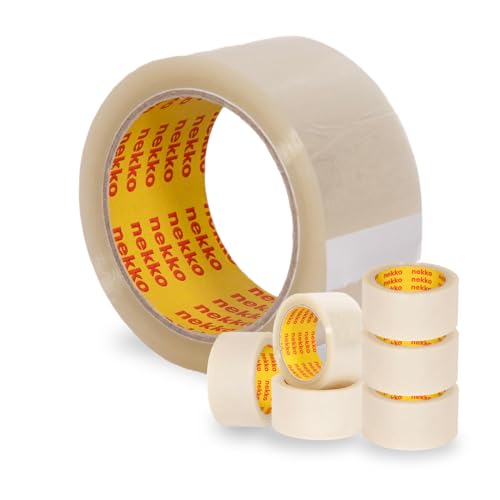 nekko Geräuscharmes Paketklebeband; 6 Rollen - Transparent; Paketband 50mm x 66m, Leise Hochleistungs-Klebeband in Profi-Qualität für Verpackung und Versand von nekko