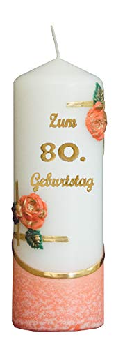 Meissner-Handel Auswahl * Jubiläumskerze/Geburtstagskerze ''Zum 80. Geburtstag'' * orange * mit farbigen Wachsauflagen * (Motiv 003) Auswahl Motiv + Farbe von Meissner-Handel