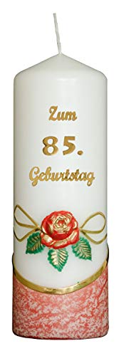 Meissner-Handel Auswahl * Jubiläumskerze/Geburtstagskerze ''Zum 85. Geburtstag'' * rot * mit farbigen Wachsauflagen * (Motiv 001) Auswahl Motiv + Farbe von Meissner-Handel