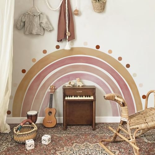 Neukids FABRIC 160x85cm Groß Regenbogen Wandtattoo,Punkt Wandtattoo,Boho Regenbogen Selbstklebende Wandaufkleber,Kids Bedroom Wand Aufkleber Dekoration,Wandsticker Kinderzimmer Mädchen Babyzimmer Flur von neukids