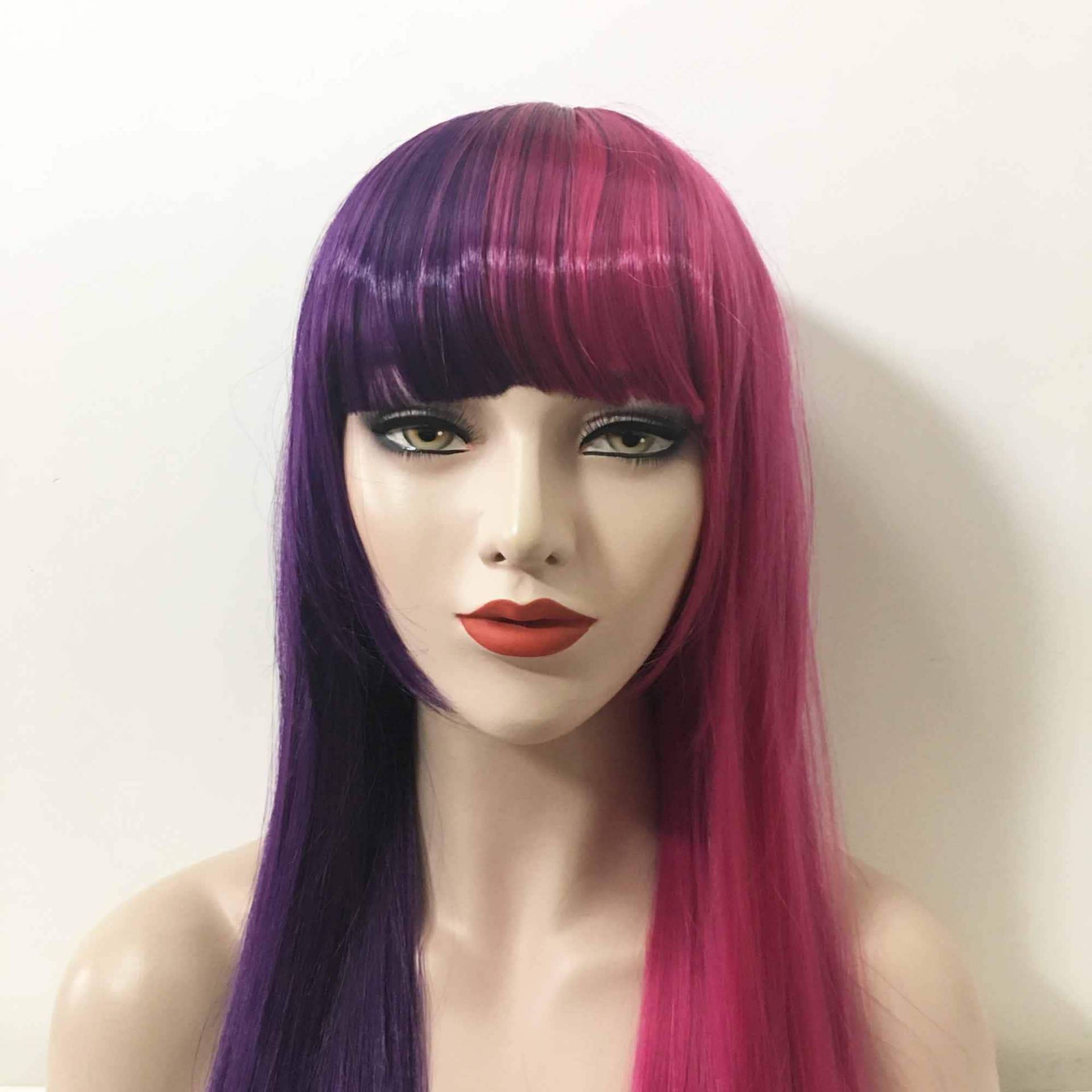 Frauen Zwei Ton Lila Magenta Rosa Lange Gerade Blunt Pony Cosplay Party Perücke Frauen Zwei Ton Lila Magenta Rosa Lange Gerade Blunt Pony Cosplay Party Perücke von nevermindyrhead