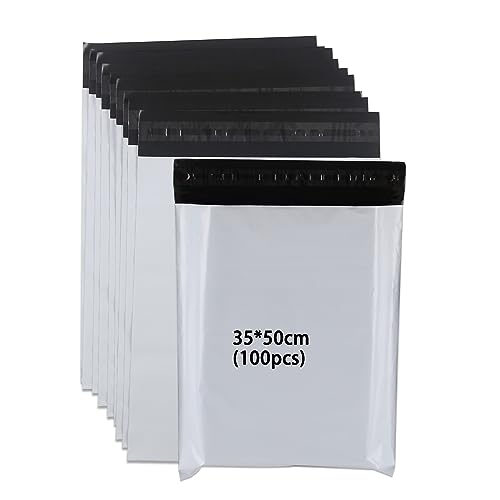 DE newlng Versandtaschen 35cmX45cm+5cm 100pcs Versandtaschen Warensendung Versandbeutel Plastik für Kleidung Waren Textil Schuhkarton für Schuhkarton Blickdicht Reißfest und Manipulationssicher Weiß von newlng