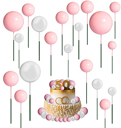 66 Stück Ballon-Kuchenaufsatz, Schaumstoffkugeln Kuchenaufsätze, Mini-Ballon-Kuchenspieße, runde Perle, DIY-Kucheneinsatz, Cupcake-Topper für Geburtstagsparty, Hochzeit, Backen, Kuchendekoration von niCWhite