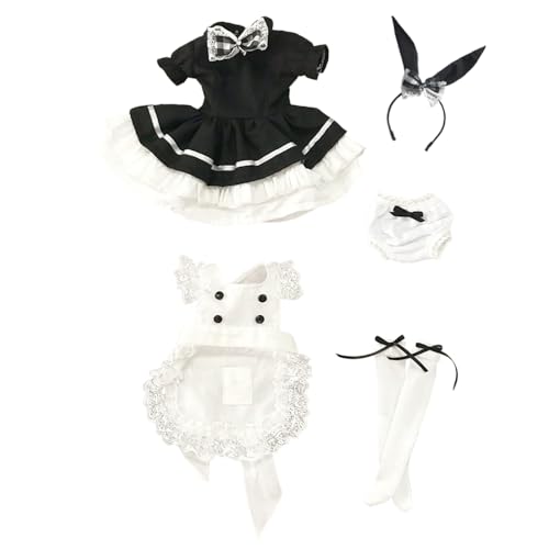 niannyyhouse 1/3 1/4 1/6 BJD Puppen Kleidung Kleid Schürze Kopfschmuck Unterhose Socken Bunny Dienstmädchen Anzug Ball Gelenk Puppen Zubehör Dress Up Geschenk (1/6BJD), Schwarz Weiß von niannyyhouse