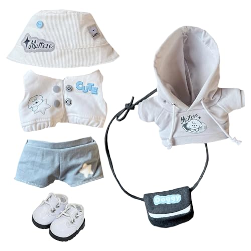 niannyyhouse 10 cm, 15 cm, 20 cm, Plüschpuppe, Kleidung, Hut, Jacke, Weste, Hose, Schuhe, Rucksack, Welpenmuster-Set, Puppen Dressup (10 cm) von niannyyhouse