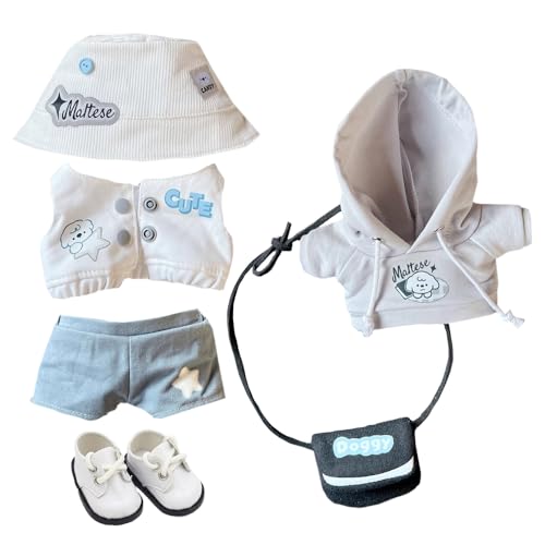 niannyyhouse 10 cm, 15 cm, 20 cm, Plüschpuppe, Kleidung, Hut, Jacke, Weste, Hose, Schuhe, Rucksack, Welpenmuster-Set, Puppen Dressup (15 cm) von niannyyhouse