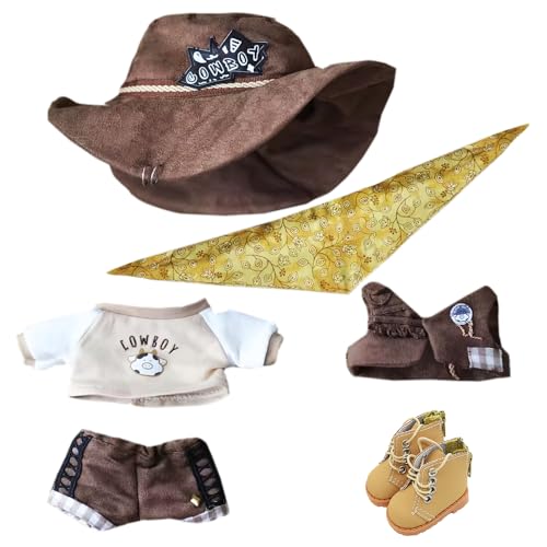 niannyyhouse 10 cm 20 cm Plüschpuppe, Kleidung, Hut, T-Shirt, Hose, Schal, Weste, Schuhe, Denim-Outfit, Puppe, Dressup (20 cm) von niannyyhouse