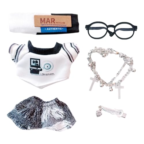 niannyyhouse 10cm-15cm Plüsch Puppe Kleidung Stirnband T-Shirt Jeans Brille Zubehör Kompatibel mit 17cm Labubu-Puppe von niannyyhouse