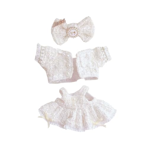 niannyyhouse 15-17cm Plüsch Puppe Kleidung Set Fliege Mantel mit Strapsrock Stofftier Dress Up Outfit (Weiß) von niannyyhouse