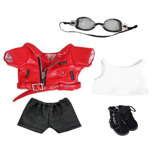 niannyyhouse 20 cm Plüschpuppenkleidung, Ledermantel, Jeans, Brille, Weste, Schuhe, Jacke, Outfit, 20,3 cm, Puppen verkleiden sich (rot, 20 cm) von niannyyhouse