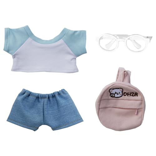 niannyyhouse 20 cm große Plüschpuppenkleidung, Farbblockiertes T-Shirt, Jeans, Brille, Rucksäcke, Lernsets, 20,3 cm Puppen verkleiden sich (A1-20 cm) von niannyyhouse