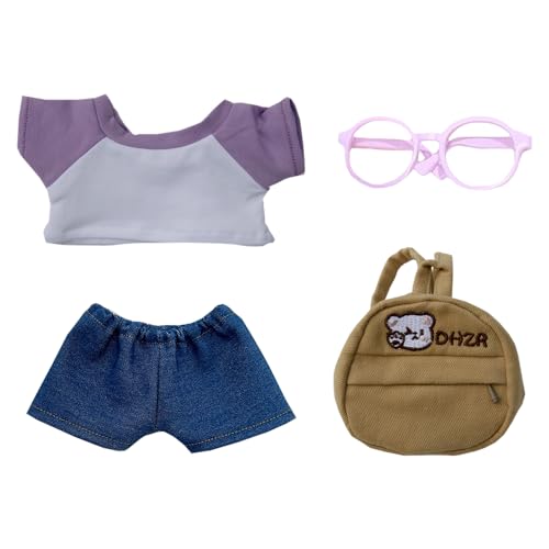 niannyyhouse 20 cm große Plüschpuppenkleidung, Farbblockiertes T-Shirt, Jeans, Brille, Rucksäcke, Lernsets, 20,3 cm Puppen verkleiden sich (A7-20 cm) von niannyyhouse