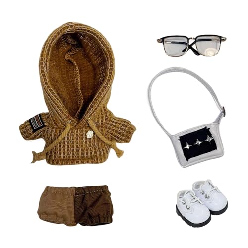niannyyhouse Plüschpuppenkleidung, Wolle, Hoodie, Hose, Rucksack, Brille, Lederschuhe, farbblockiertes Outfit, Puppen-Kostüm, 10 cm, 10 cm, Braun niannyyhouse Plüschpuppenkleidung, Wolle, Hoodie, Hose, Rucksack, Brille, Lederschuhe, farbblockiertes Outfit, Puppen-Kostüm, 10 cm, 10 cm, Braun von niannyyhouse