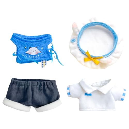 niannyyhouse Schuluniform Plüsch Puppe Kleidung Set 4 Stück Outfit für 10-15cm Stofftiere Zubehör für kleine Plüschtiere (Blau) von niannyyhouse