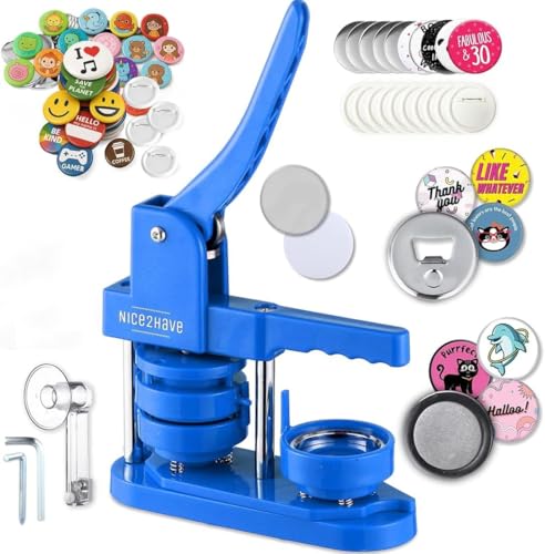 Knopfmacher-Maschine, 7,6 cm (75 mm), Einzelform, Pin-Maker-Maschinen-Set mit 100 Knöpfen, 5 Kühlschrankmagneten, 5 Flaschenöffner, Ausstechern und über 500 Knöpfen, Blau von nice2have