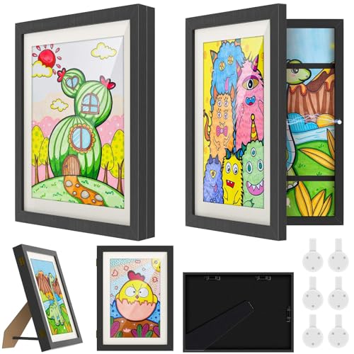 NICEKOOL 2STK Bilderrahmen Kinderzeichnungen A4, Kinder Befüllba Kunstfotorahmen Frontöffnung, Holz Kinder Kunst Rahmen, Aufklappbar mit Wand & Standfunktion, Ideal für Kunstprojekte, Zuhause(Schwarz) NICEKOOL 2STK Bilderrahmen Kinderzeichnungen A4, Kinder Befüllba Kunstfotorahmen Frontöffnung, Holz Kinder Kunst Rahmen, Aufklappbar mit Wand & Standfunktion, Ideal für Kunstprojekte, Zuhause(Schwarz) von nicekool