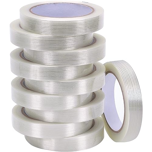 nicestrong 10 Stück Filament-Umreifungsbänder, insgesamt 270 m, transparente glasfaserverstärkte Verpackung, verschleißfestes Klebeband, extra dicke 5,5 mm von nicestrong