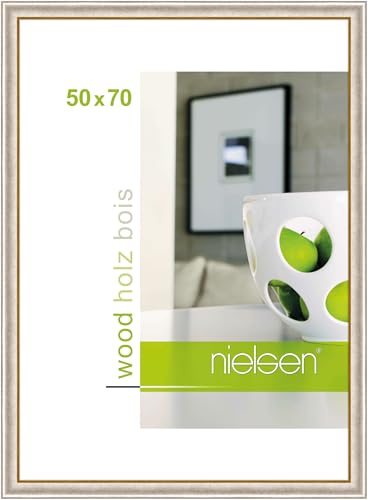 nielsen Bilderrahmen, 50 x 70 cm, Holz, Silber, Posterrahmen zum Aufhängen im Hoch- & Querformat, Echtglas, Derby von nielsen