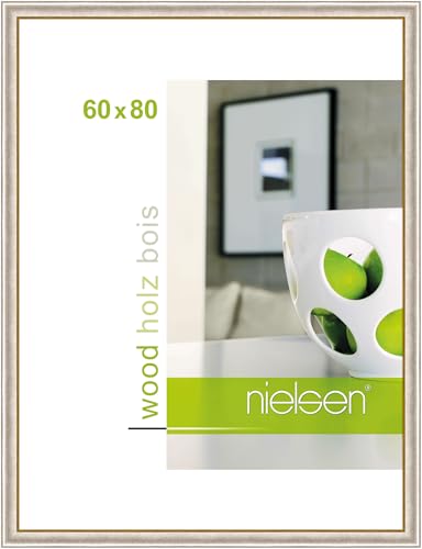 nielsen Bilderrahmen, 60 x 80 cm, Holz, Silber, Posterrahmen zum Aufhängen im Hoch- & Querformat, Echtglas, Derby von nielsen