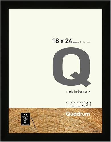 nielsen Bilderrahmen, 18 x 24 cm, Holz, Schwarz, Fotorahmen zum Auftstellen und Aufhängen im Hoch- & Querformat, Echtglas, Quadrum von nielsen