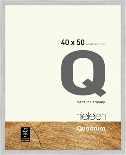 nielsen Bilderrahmen, 40 x 50 cm, Holz, Silber, Posterrahmen zum Aufhängen im Hoch- & Querformat, Echtglas, Quadrum von nielsen
