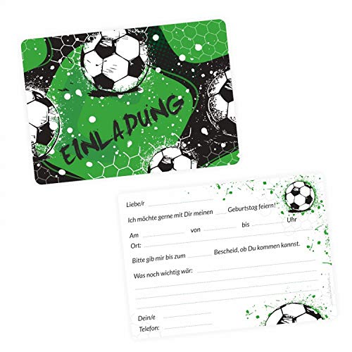 nikima Schönes für Kinder 5 Coole Einladungskarten Fussball grün Schwarz inkl. 5 Transparenten Briefumschlägen Kindergeburtstag Junge Teenager Einladung von nikima Schönes für Kinder