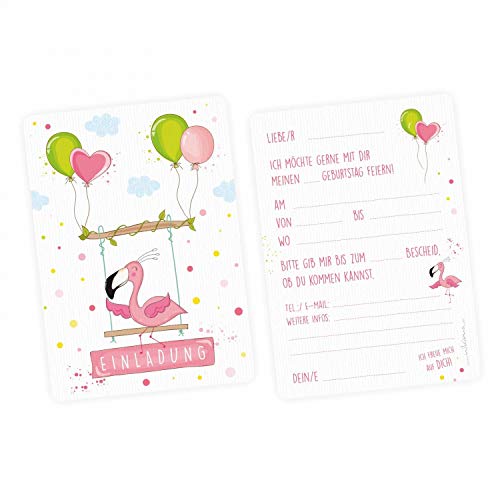 nikima Schönes für Kinder 5 Einladungskarten Flamingo mit Glitzer inkl. 5 Transparenten Briefumschlägen Kindergeburtstag Mädchen Pink Rosa grün Einladung Punkte Wolken von nikima Schönes für Kinder