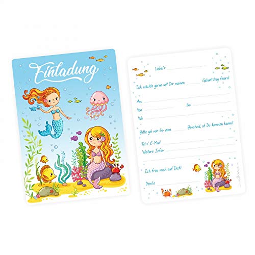 nikima Schönes für Kinder 5 Einladungskarten Meerjungfrauen mit Glitzer inkl. 5 Transparenten Briefumschlägen Kindergeburtstag Mädchen Einladung von nikima Schönes für Kinder