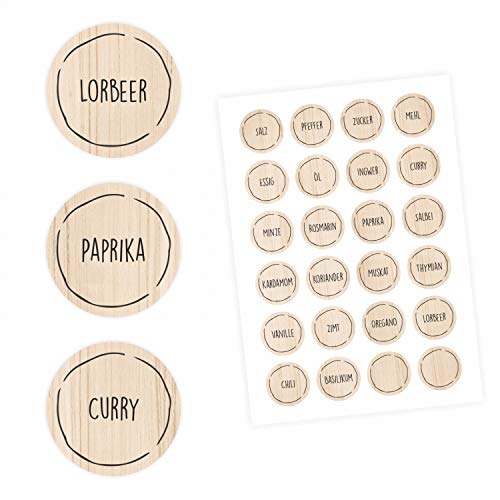 24 Gewürzetiketten - Holzoptik - 22 beschriftet 2 blanko - rund 4 cm Ø - Küchen Aufkleber Sticker von nikima Schönes für Kinder