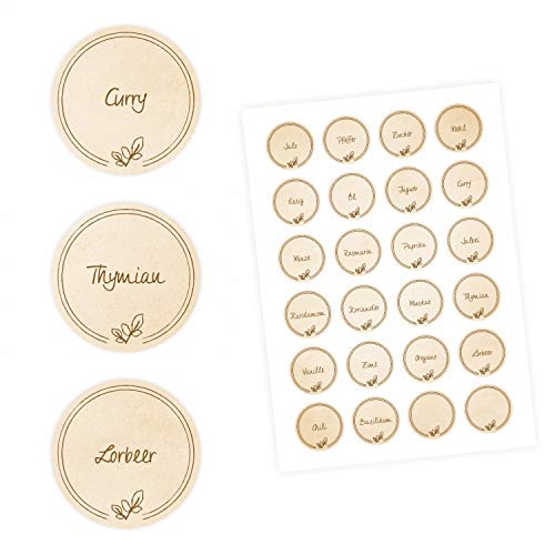 24 Gewürzetiketten - hellbraun - 22 beschriftet 2 blanko - rund 4 cm Ø - Küchen Aufkleber Sticker von nikima Schönes für Kinder