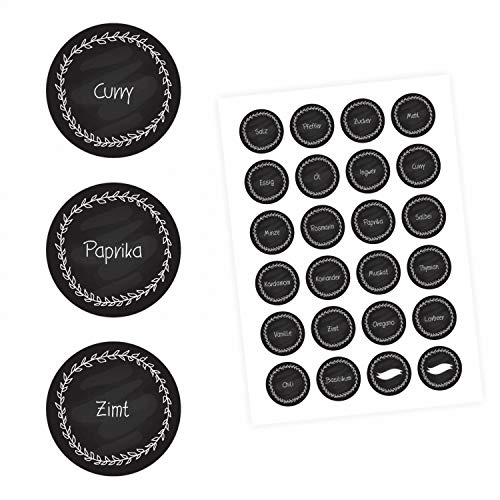 24 Gewürzetiketten - schwarz/weiß - 22 beschriftet 2 blanko - rund 4 cm Ø - Küchen Aufkleber Sticker von nikima Schönes für Kinder
